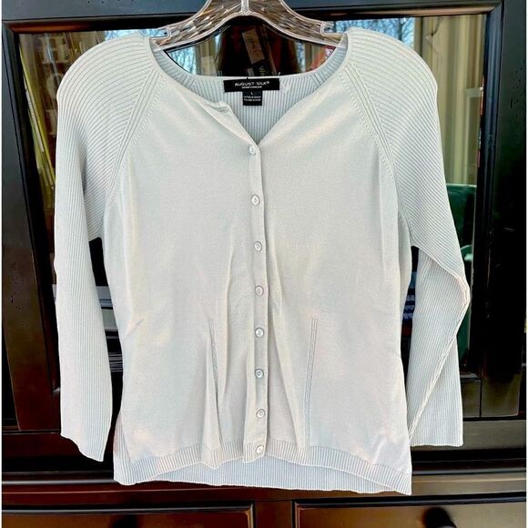 August Silk sportswear sky blue ladies button-up cardigan sweater, large - Picture 1 of 5
